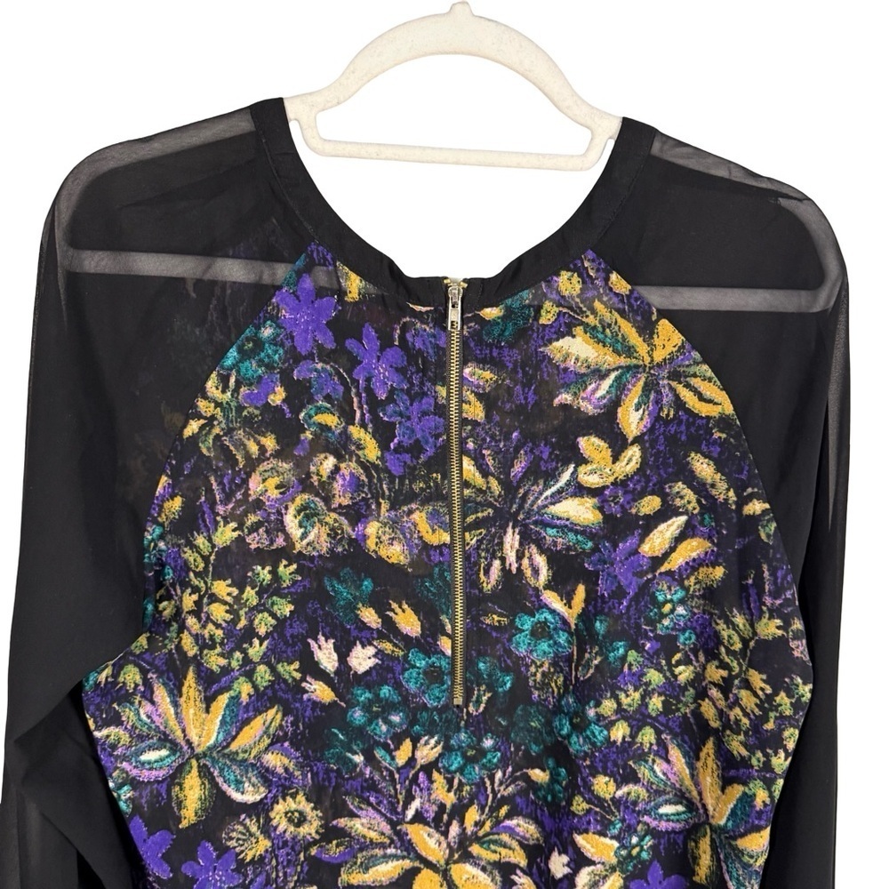 Lost & Found Floral Blouse with Sheer Sleeves Size L Boho Festival Y2K Night Out - Picture 12 of 13